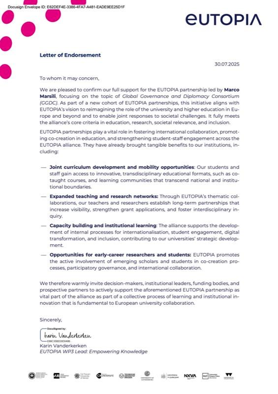 Lettera di supporto EUTOPIA