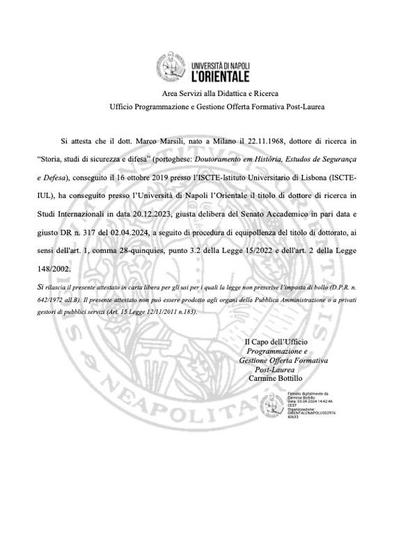 Riconoscimento accademico dottorato estero (equipollenza)