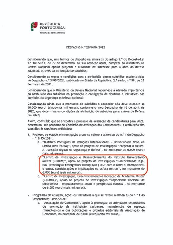 Portuguese MoD funds my reseach on EDTs