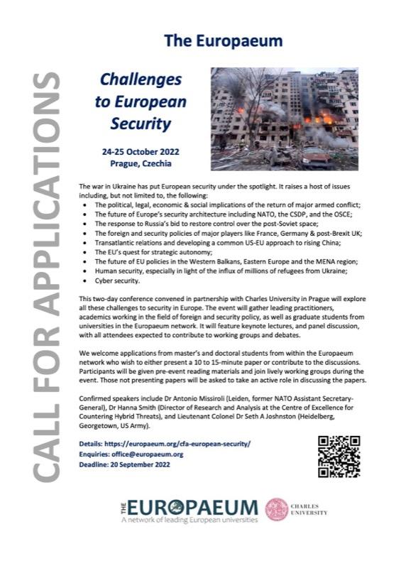 Participation in the 'Challenges to European Security' conference, Prague, 24-25 Oct. 2022