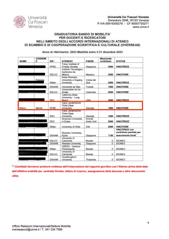 Selected for teaching at Tbilisi State University